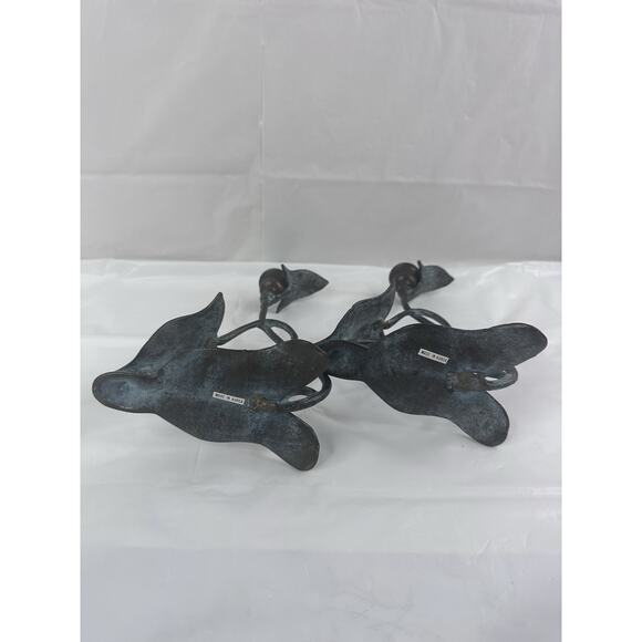 Rosenthal Netter Lily Single Taper Candle Holder Patinated Bronze Metalwork Set - Picture 6 of 7